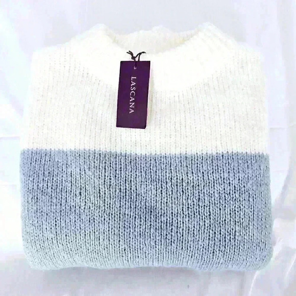 Lascana Oversized Colorblock Striped Crewneck Sweater, White & Blue, Size 0/2 - Picture 4 of 6